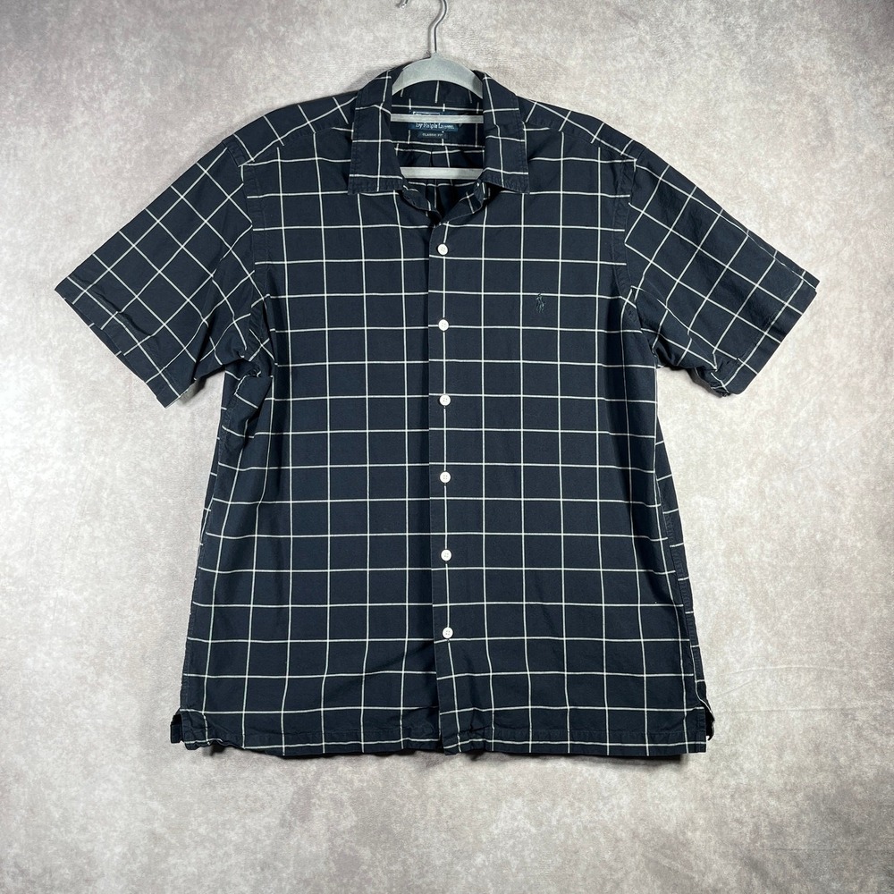 Polo Ralph Lauren Shirt Mens Large Navy Check Button Up Short Sleeve Classic Fit